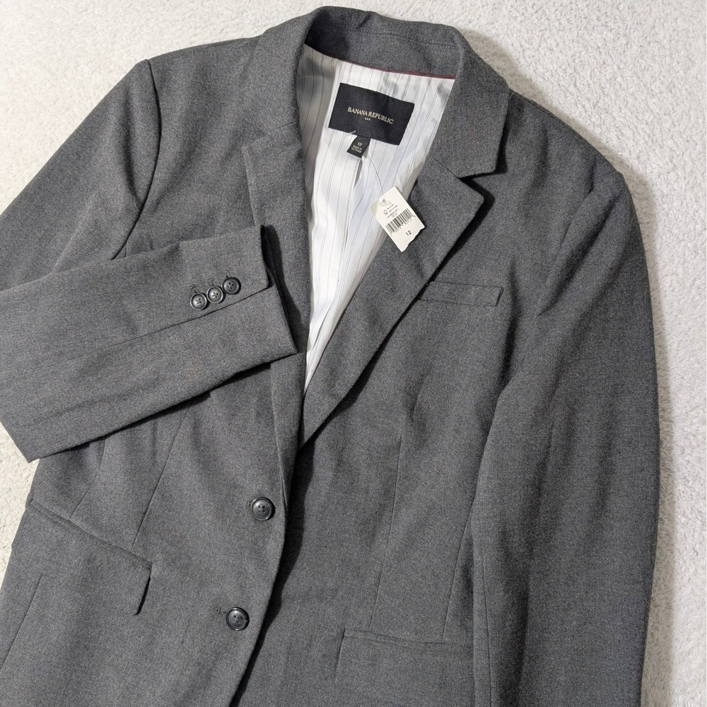 NEW! Banana Republic Blazer Womens 12 Grey L/S Stretch 2 Button Colcombo